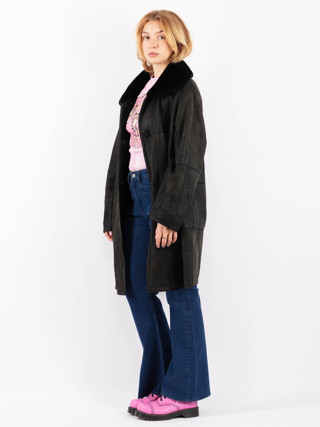 Vintage 90's Women Sheepskin Coat in BlackV9555