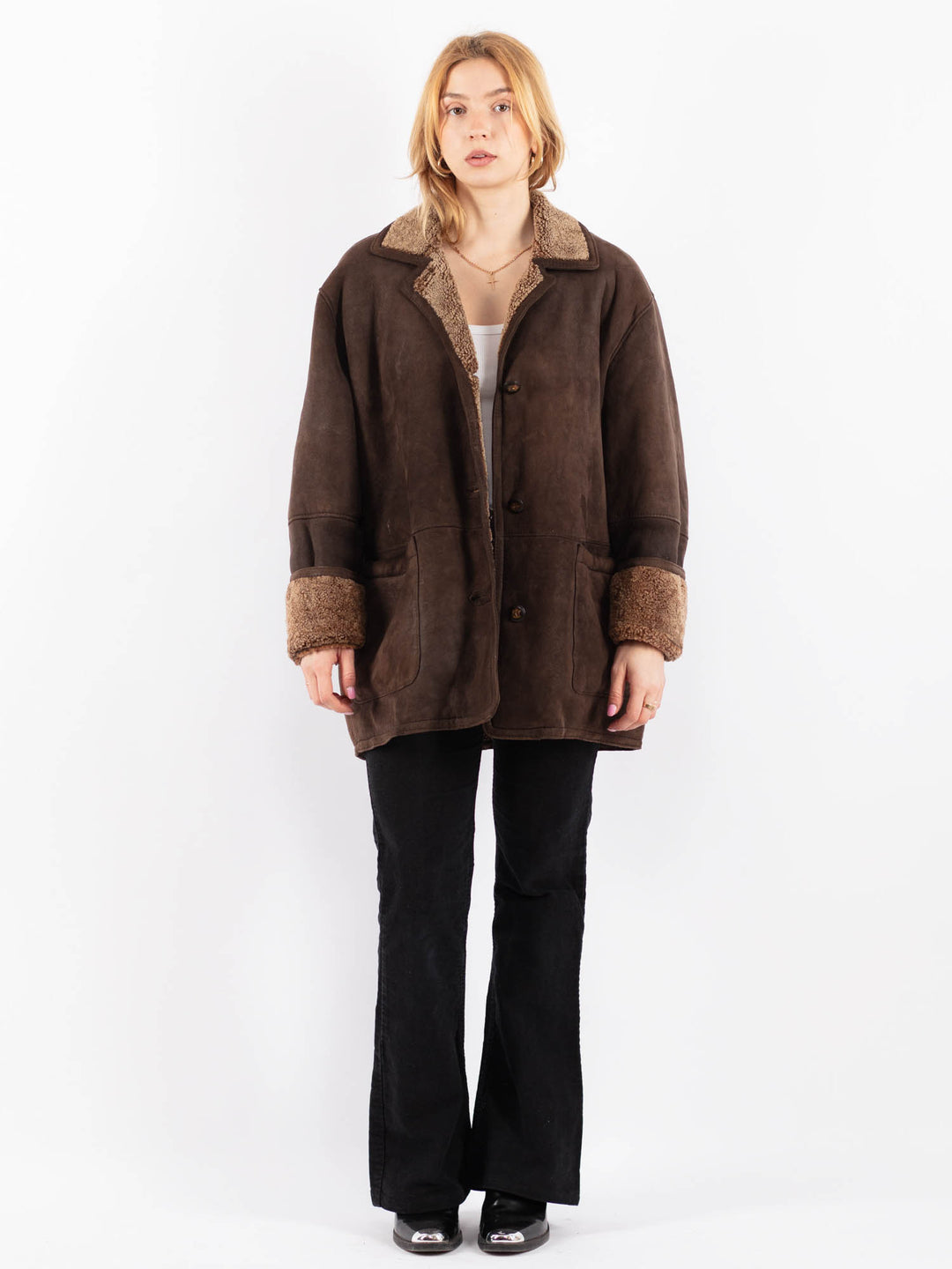 Vintage 90's Women Sheepskin Coat in BrownV9659