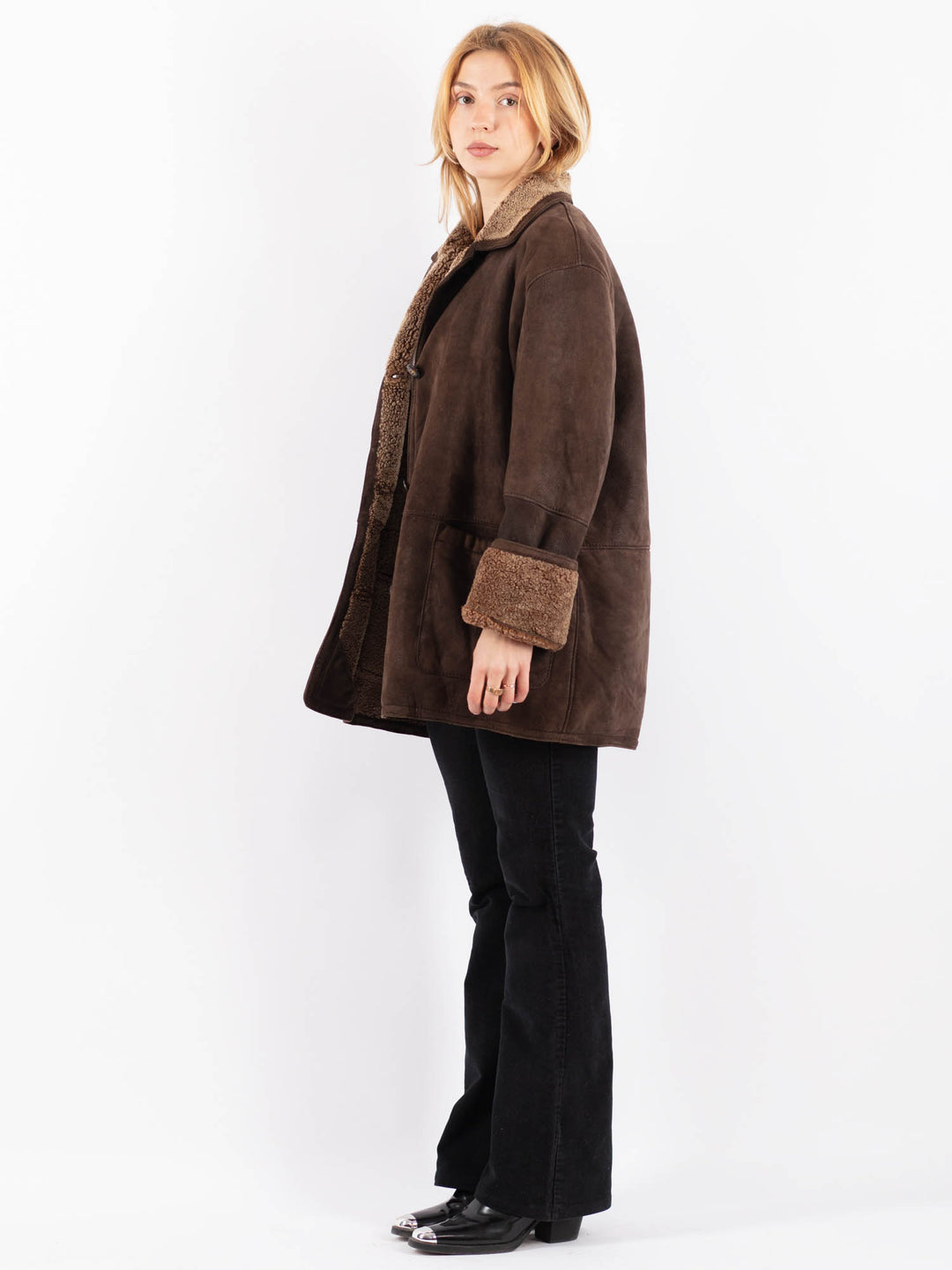 Vintage 90's Women Sheepskin Coat in BrownV9659