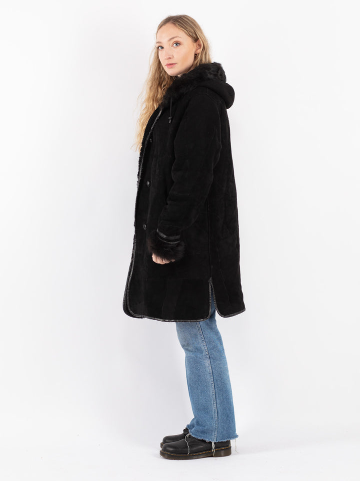 Vintage 90's Women Sheepskin Coat in Black