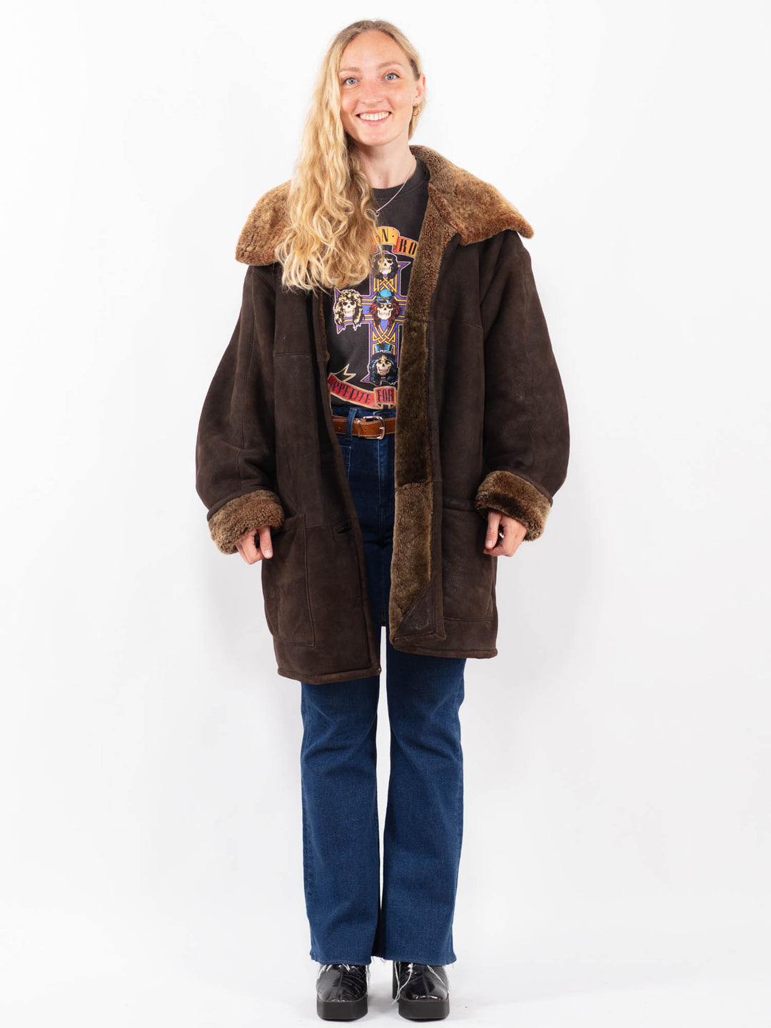 Vintage 90's Women Sheepskin Coat in BrownA0377