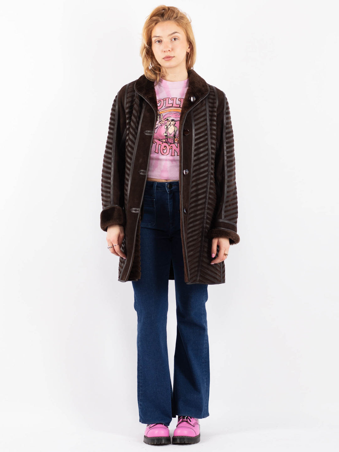 Vintage 90's Women Sheepskin Coat in BrownV9556