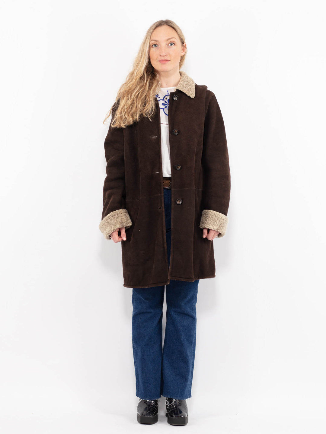 Vintage 90's Women Sheepskin Coat in BrownA1007