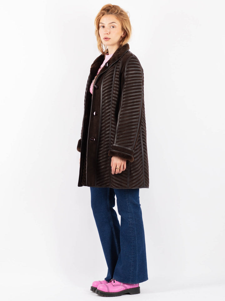 Vintage 90's Women Sheepskin Coat in BrownV9556