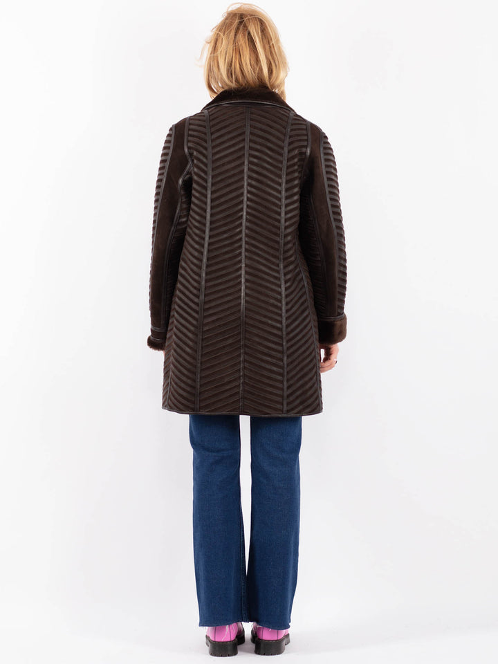 Vintage 90's Women Sheepskin Coat in BrownV9556
