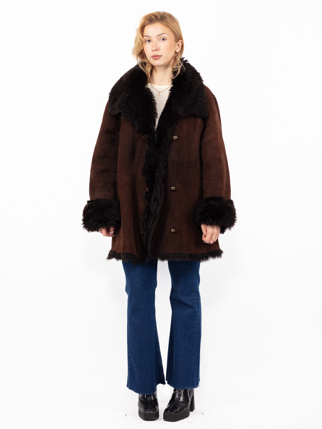 Vintage 90's Penny Lane Sheepskin Coat in Brown