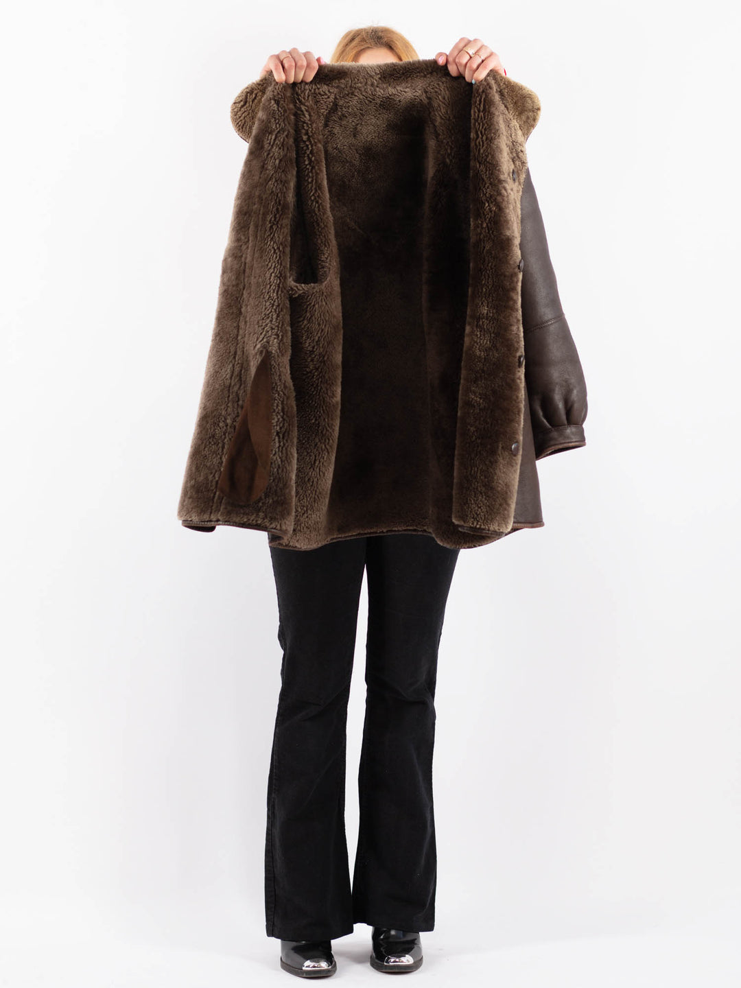 Vintage 90's Women Sheepskin Shearling Coat in BrownV9660