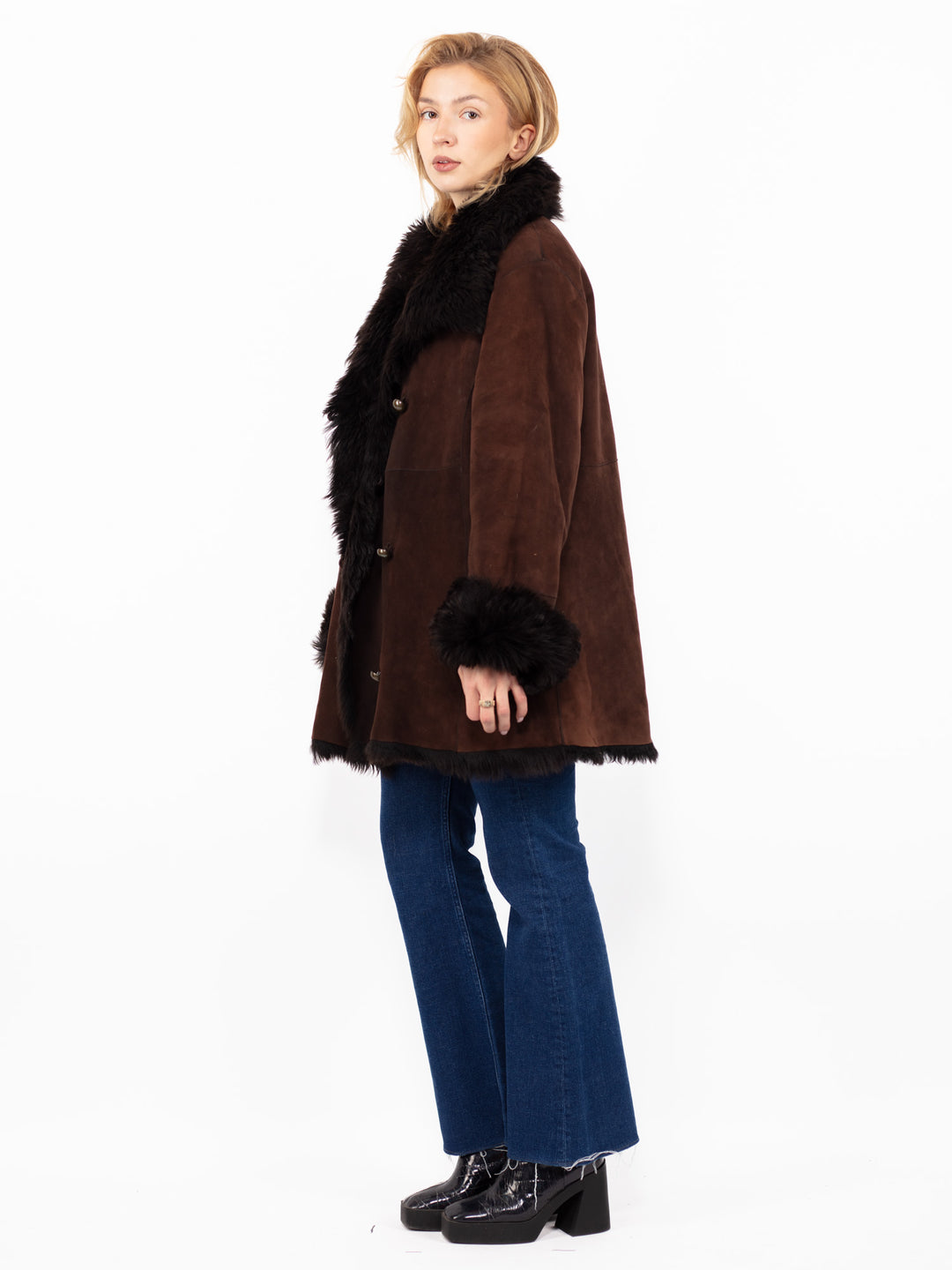 Vintage 90's Penny Lane Sheepskin Coat in Brown
