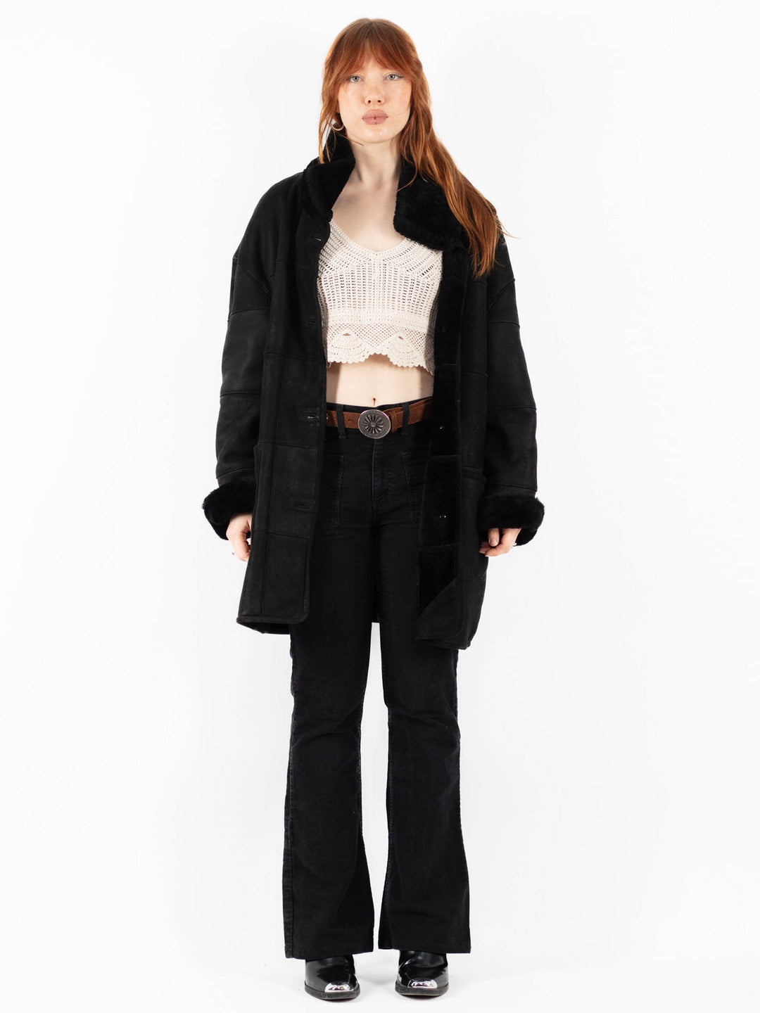 Vintage 90's Women Sheepskin Coat in BlackV9776