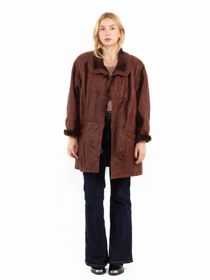 Vintage 90's Women Sheepskin Coat in Brown
