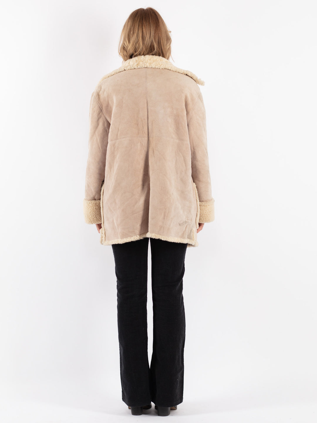 Vintage 90's Women Sheepskin Coat in Beige