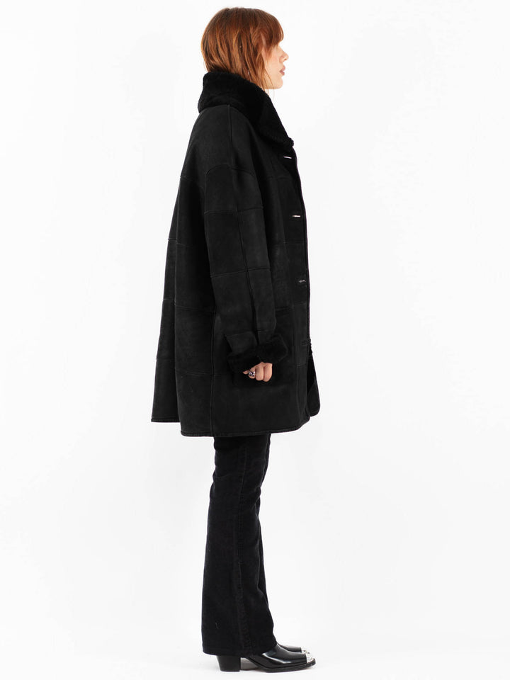 Vintage 90's Women Sheepskin Coat in BlackV9776