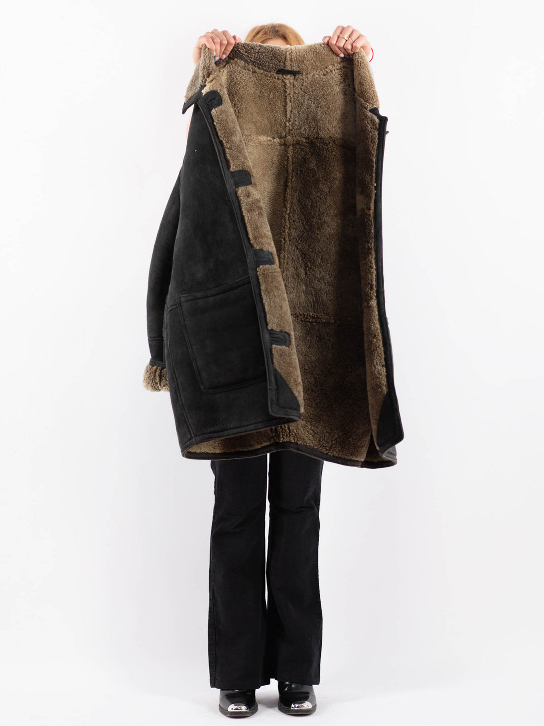 Vintage 90's Women Sheepskin Coat in BlackV9661