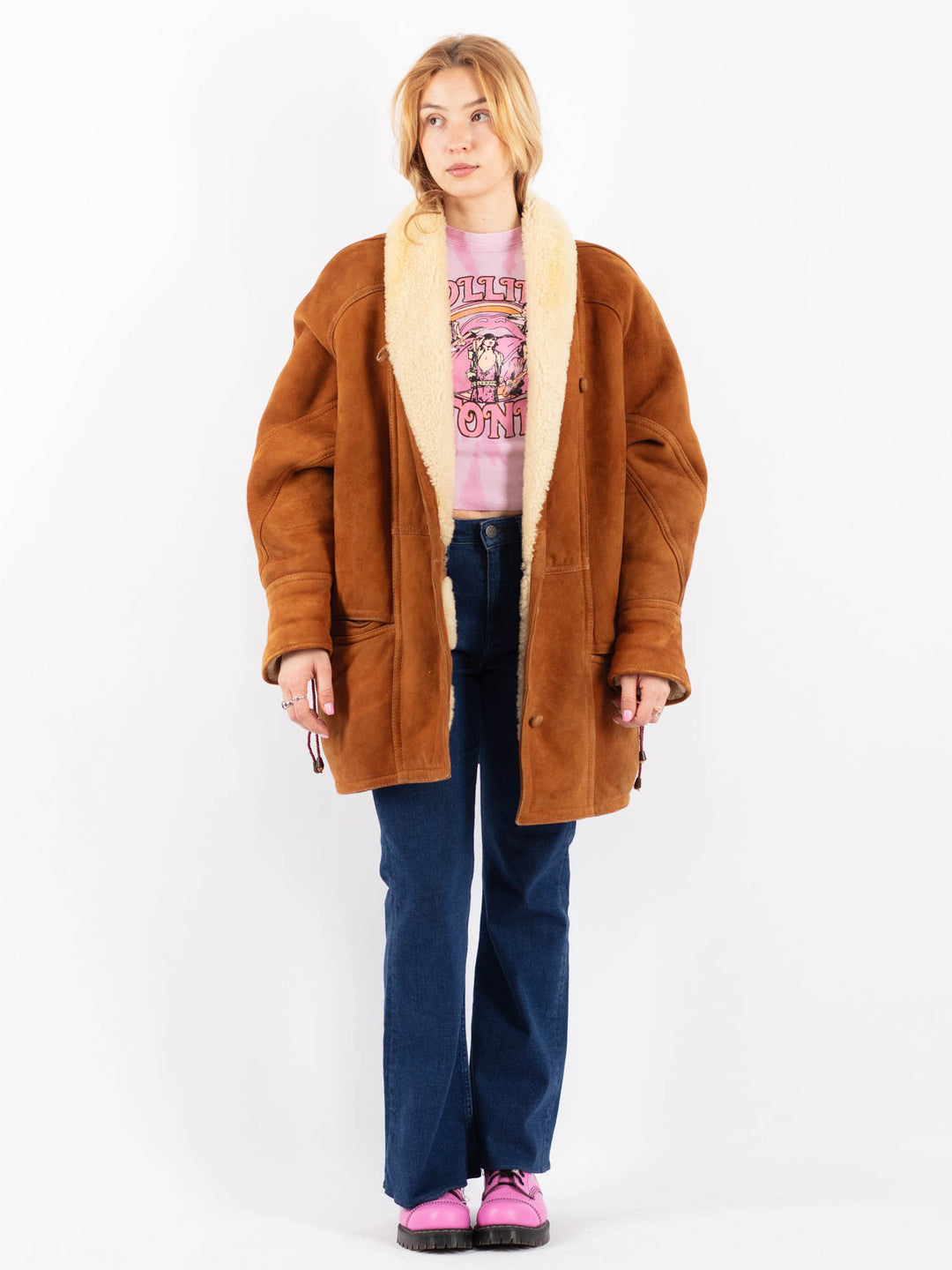 Vintage 90's Women Sheepskin Coat in BrownV9558