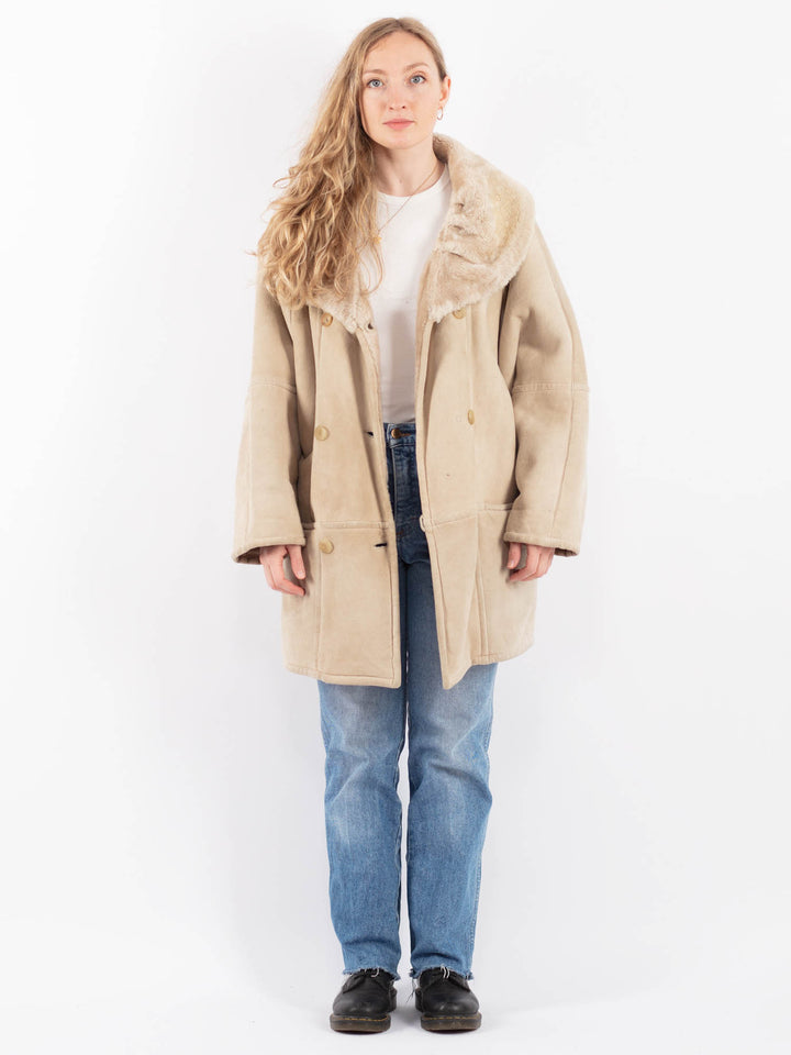 Vintage 90's Women Sheepskin Coat in BeigeV9474