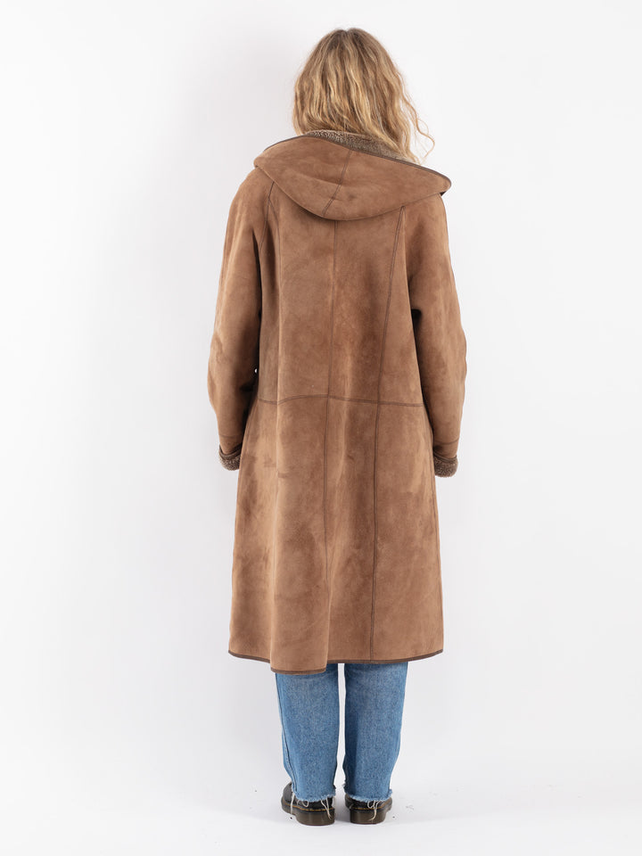 Vintage 90's Women Sheepskin Coat in Beige