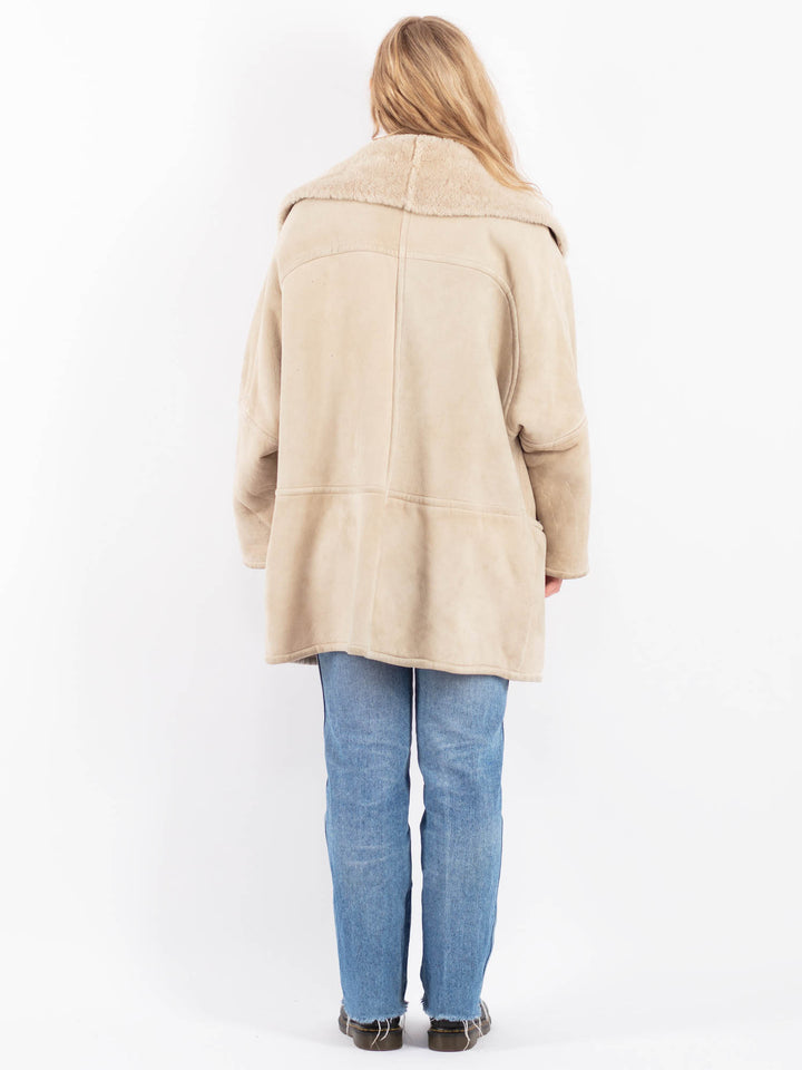 Vintage 90's Women Sheepskin Coat in BeigeV9474