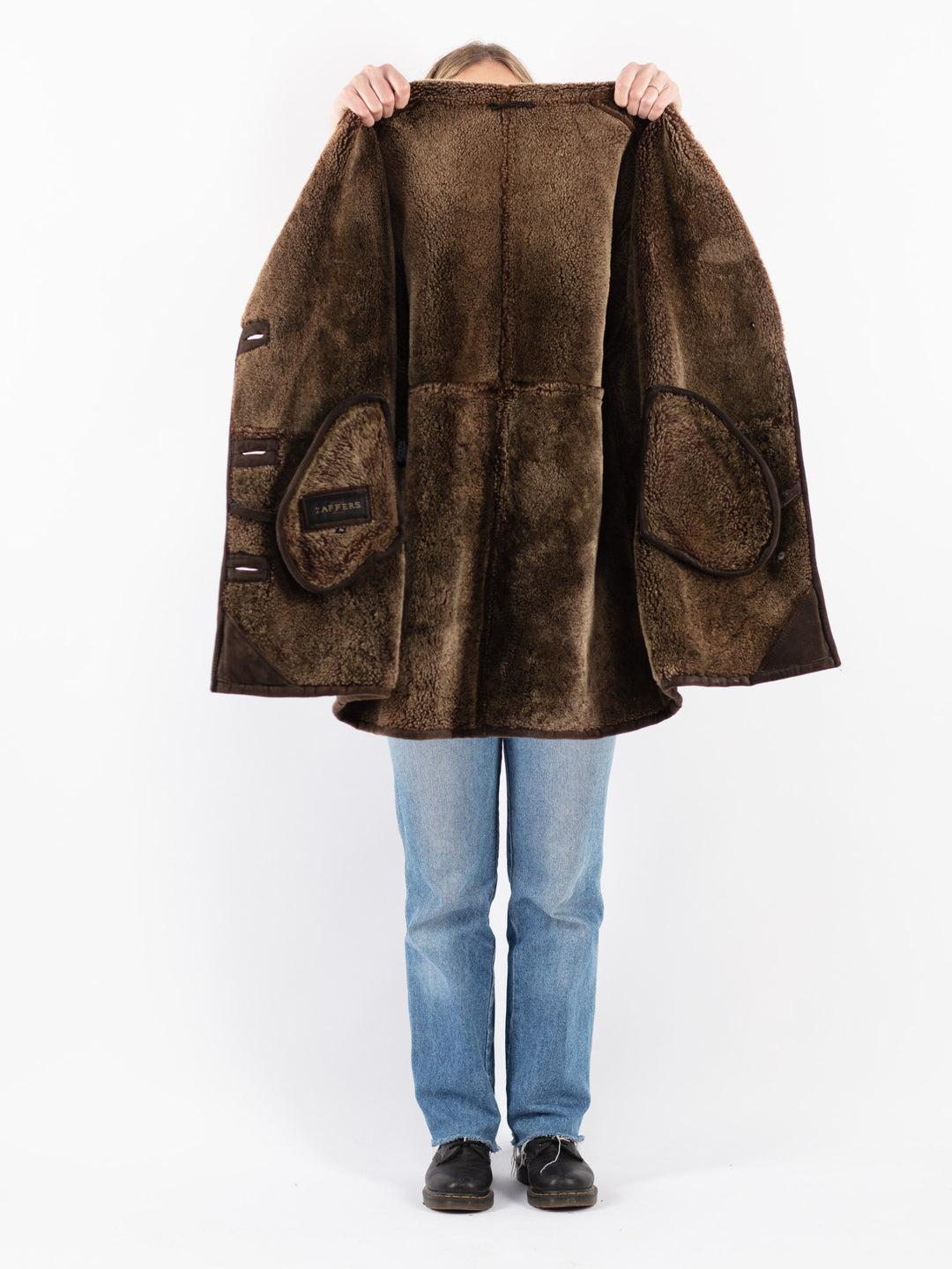 Vintage 90's Women Sheepskin Shearling Coat in Brown
