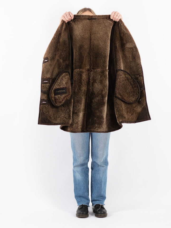 Vintage 90's Women Sheepskin Shearling Coat in Brown