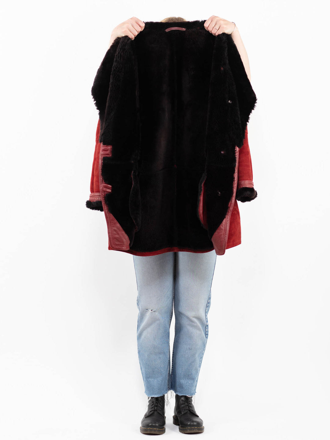 Vintage 90's Women Sheepskin Coat in RedA0280