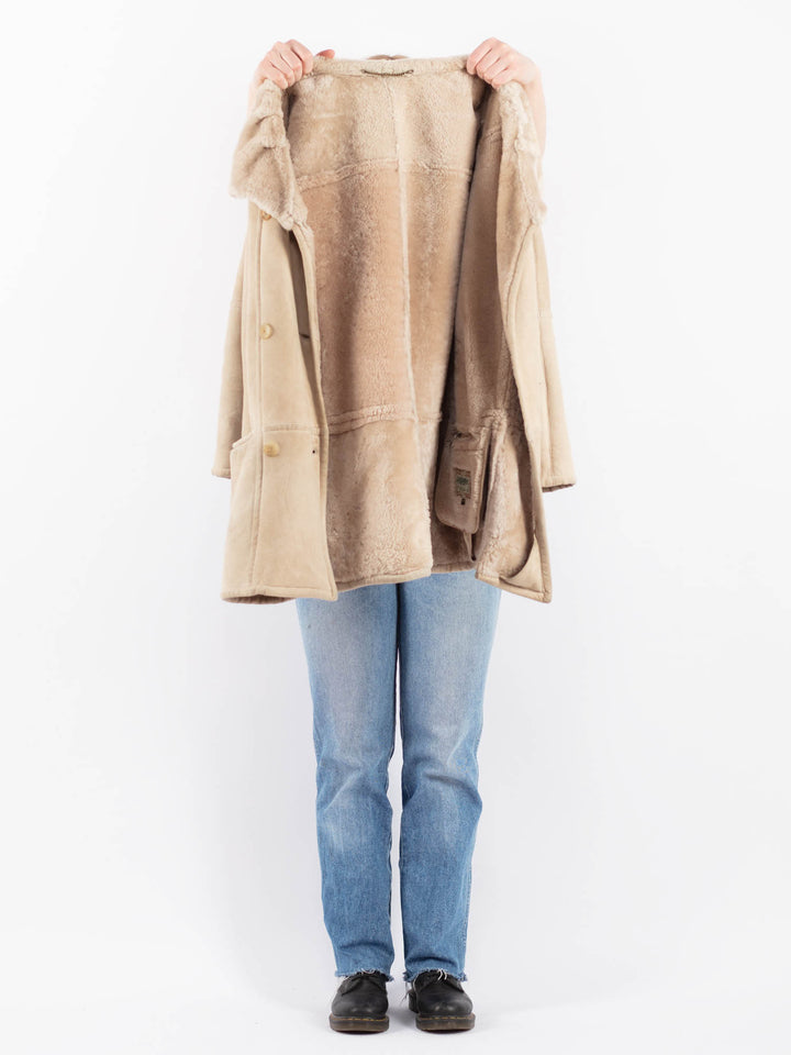 Vintage 90's Women Sheepskin Coat in BeigeV9474
