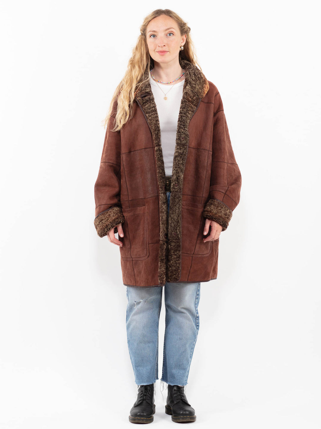 Vintage 90's Women Sheepskin Coat in BrownA0281