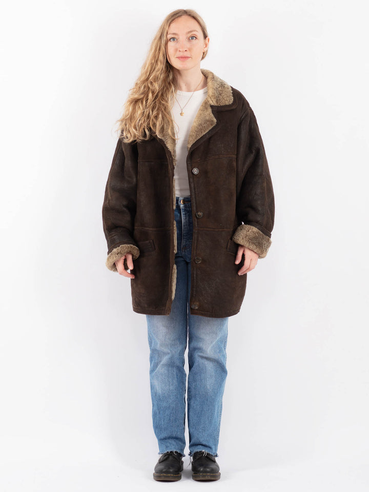 Vintage 90's Women Sheepskin Coat in BrownV9475