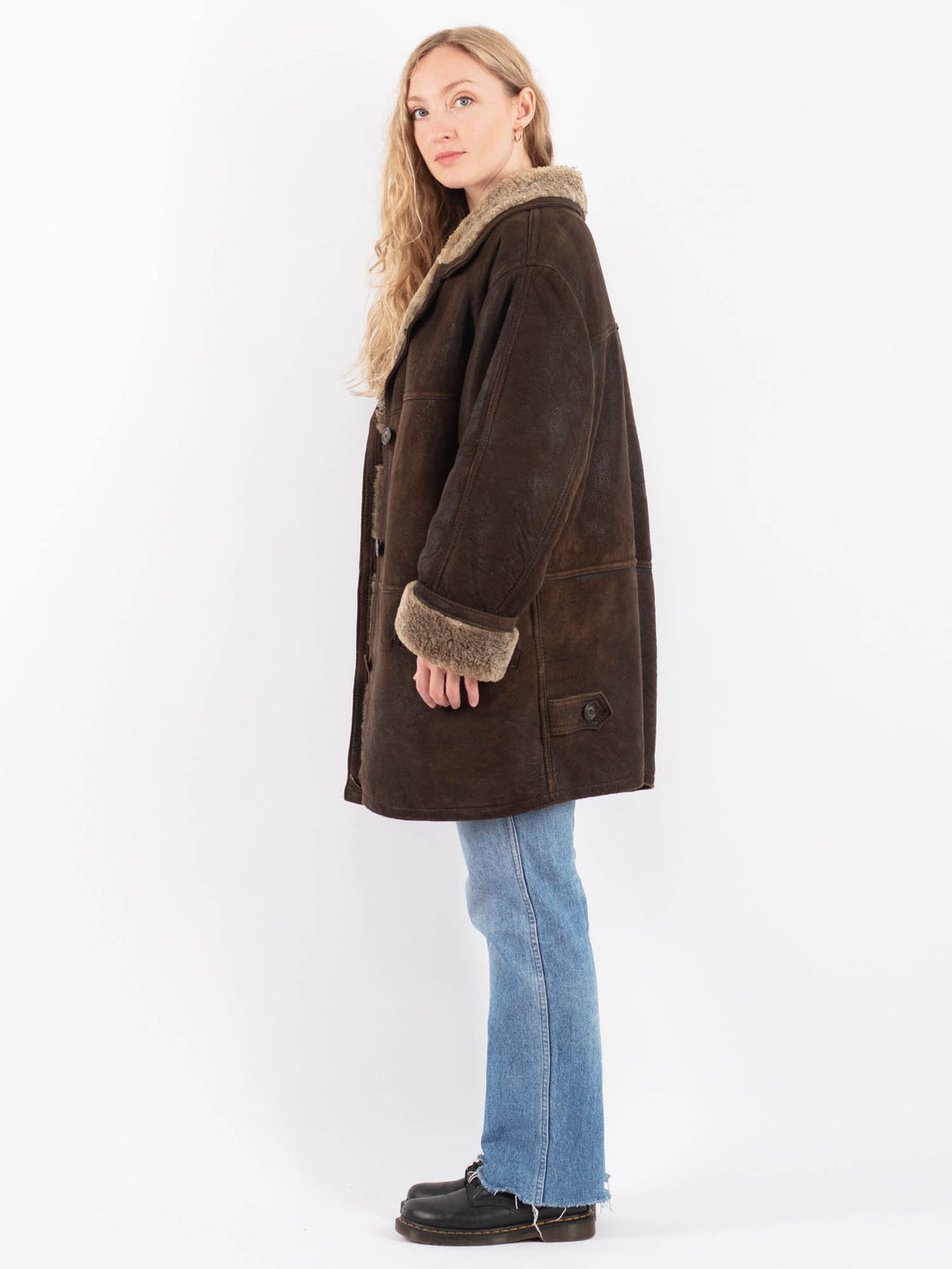Vintage 90's Women Sheepskin Coat in BrownV9475