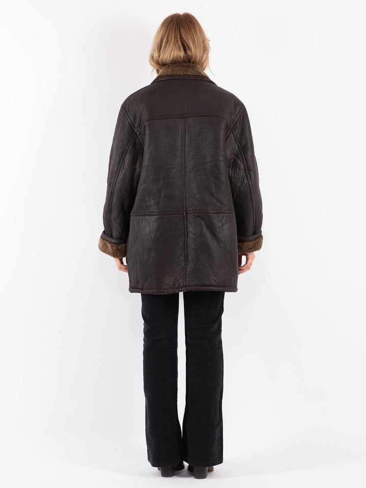 Vintage 90's Women Sheepskin Coat in Brown