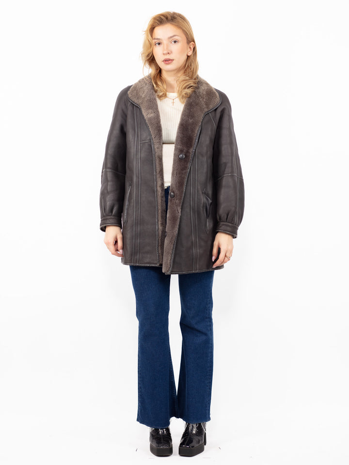 Vintage 90's Women Reversible Sheepskin Coat in Brown