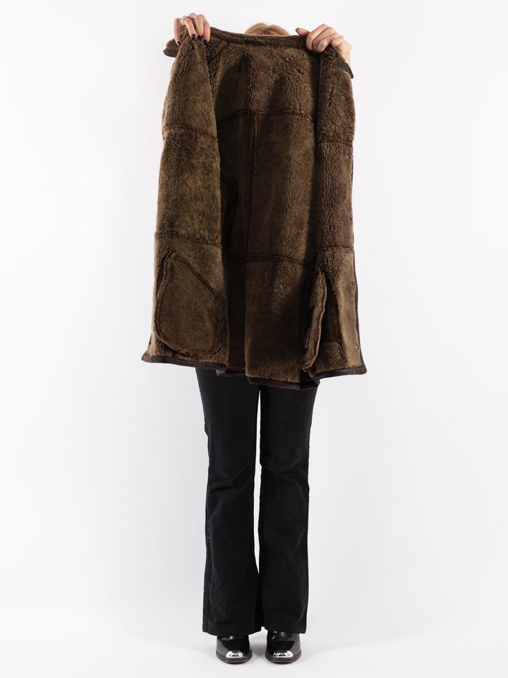 Vintage 90's Women Sheepskin Coat in Brown