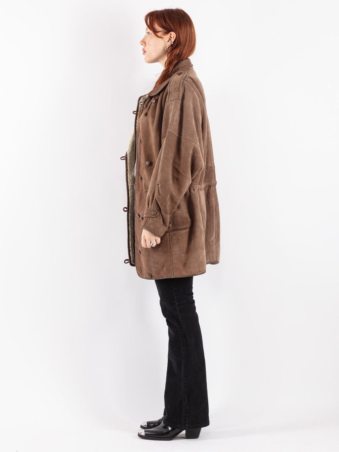 Vintage 90's Women Sheepskin Coat in Brown