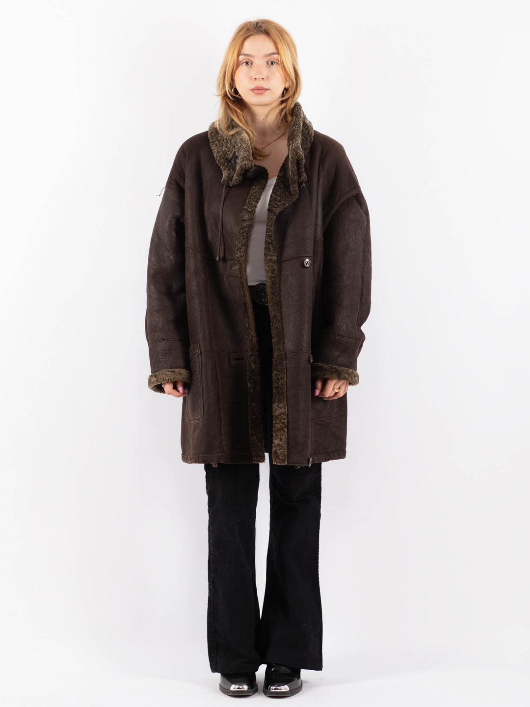 Vintage 90's Women Sheepskin Coat in BrownV9663