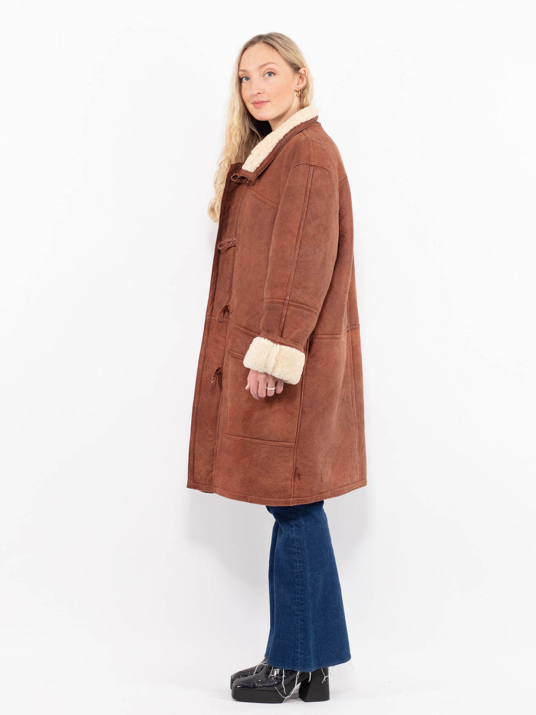 Vintage 90's Women Sheepskin Coat in BrownA1014
