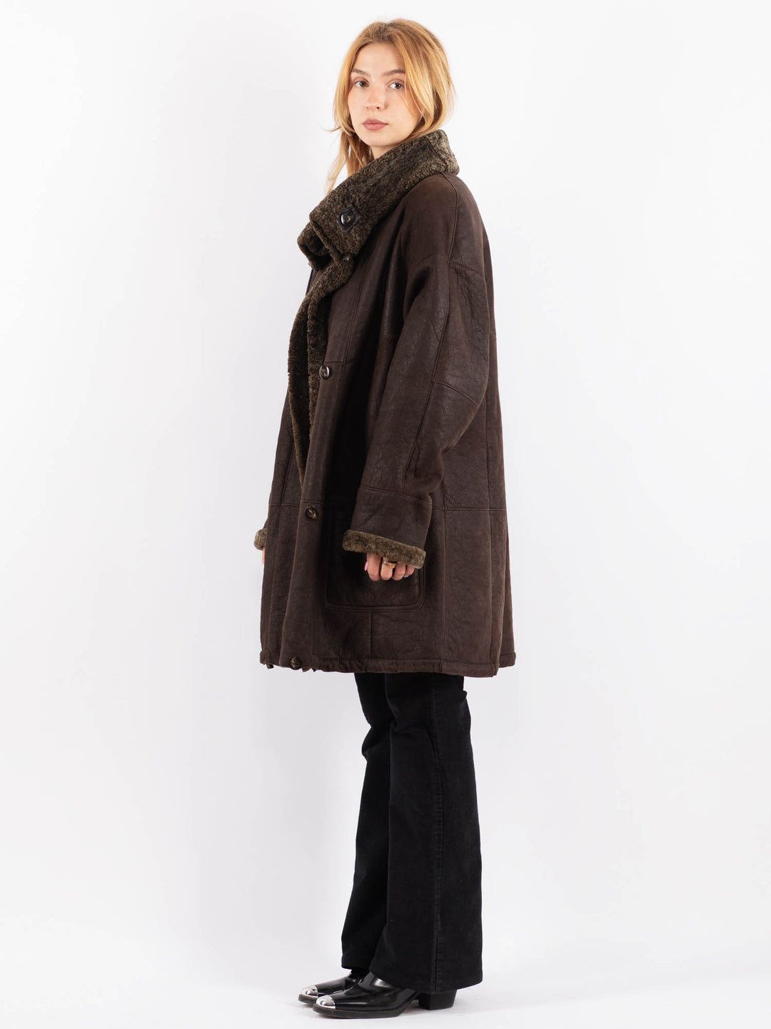 Vintage 90's Women Sheepskin Coat in BrownV9663