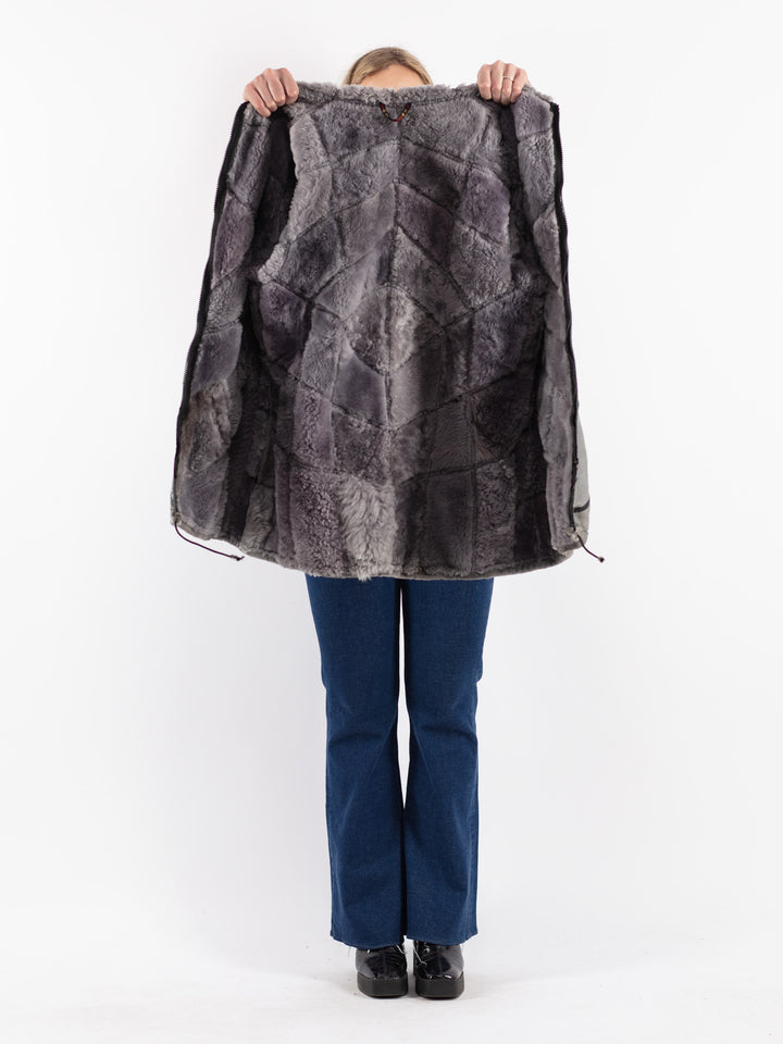 Vintage 90's Women Sheepskin Coat in Gray