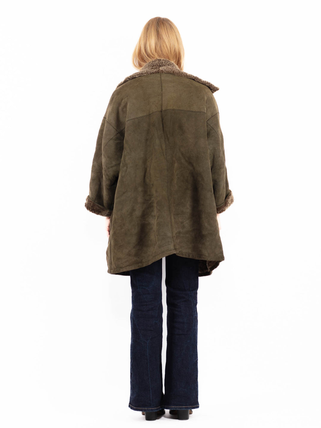 Vintage 90's Women Hooded Sheepskin Coat in Green