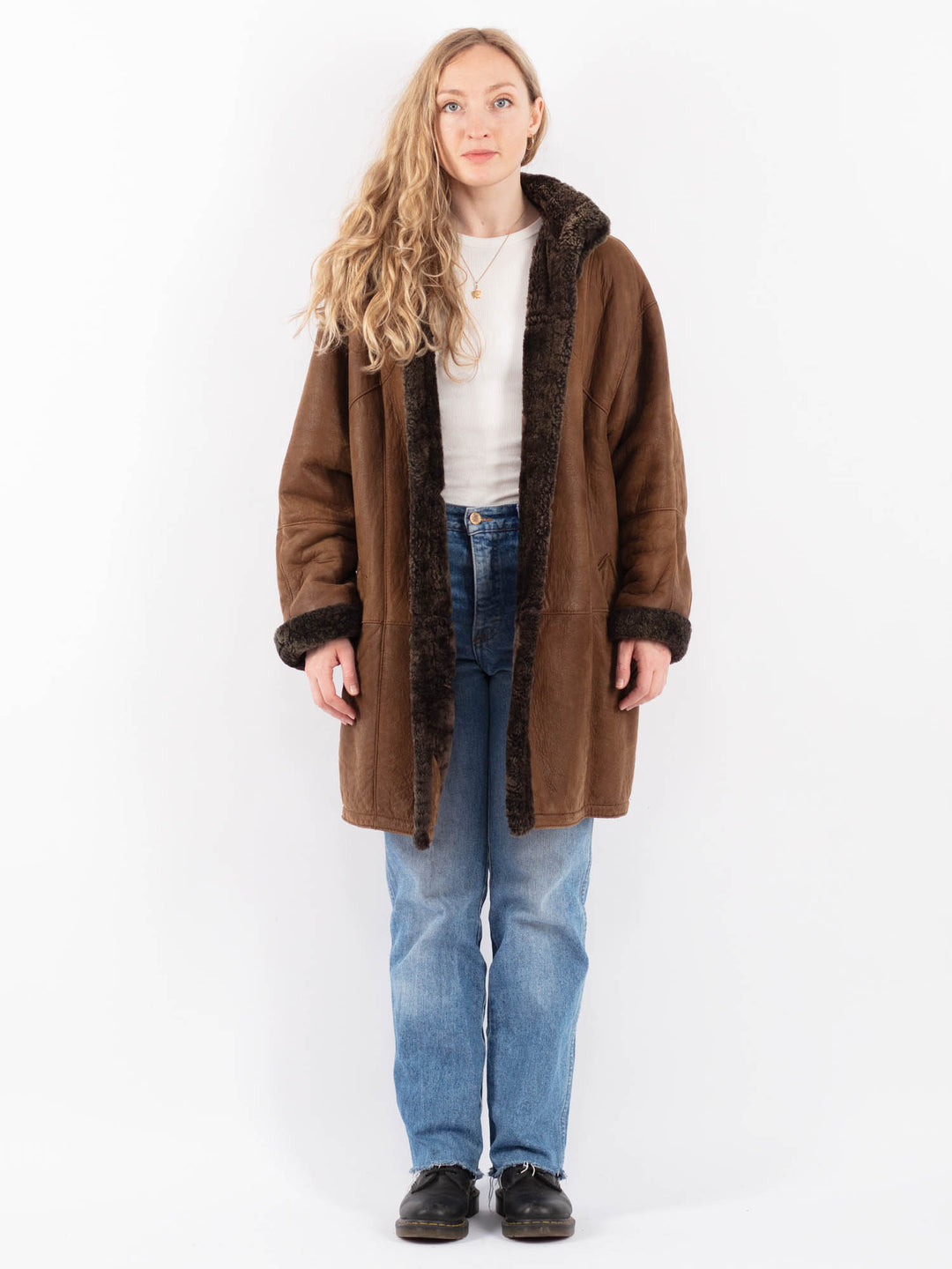Vintage 90's Women Sheepskin Coat in BrownV9477