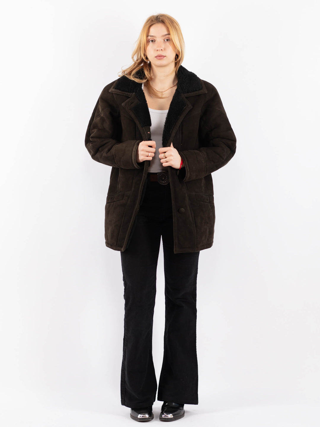 Vintage 90's Women Sheepskin Coat in BrownV9664
