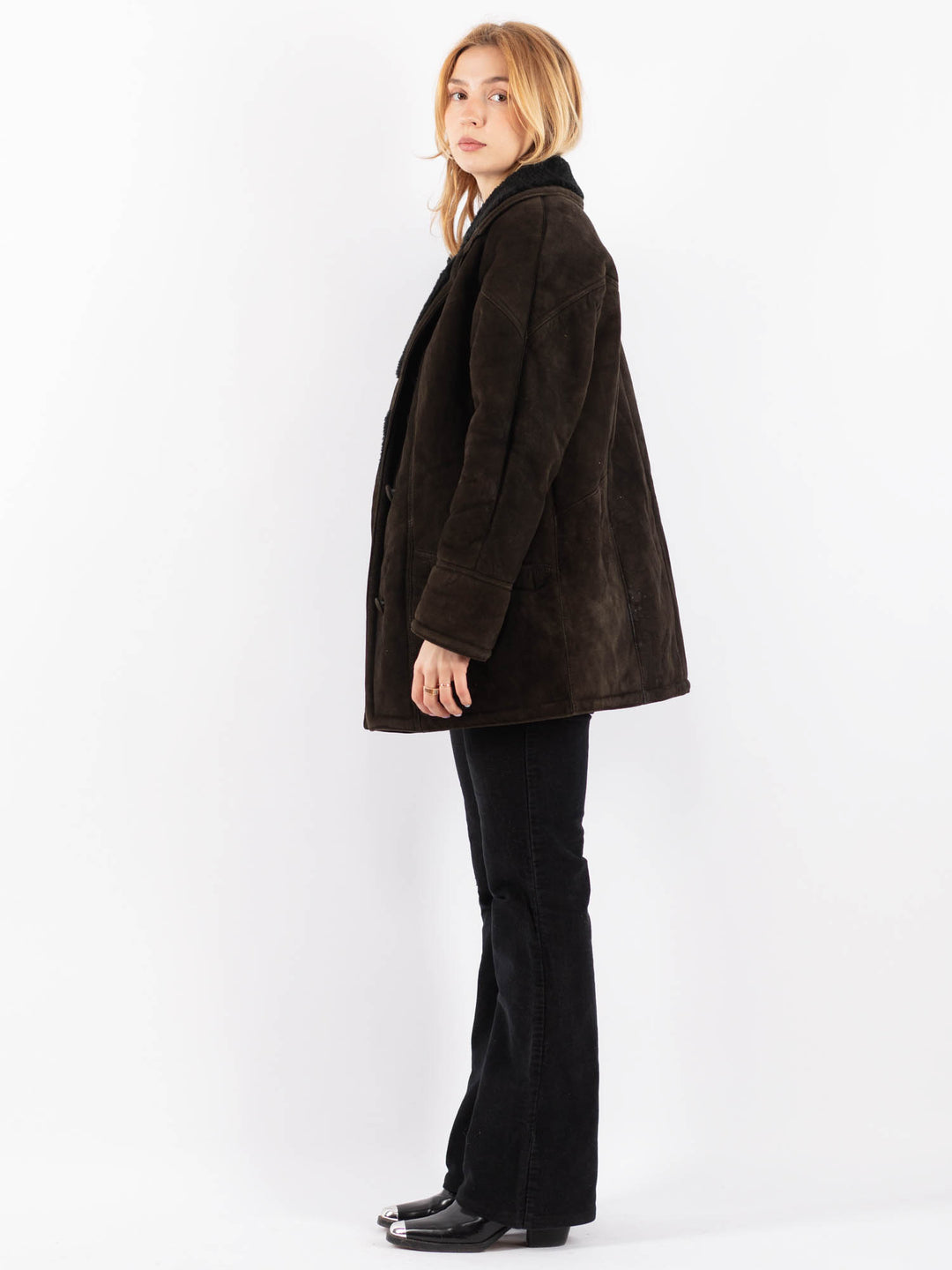 Vintage 90's Women Sheepskin Coat in BrownV9664