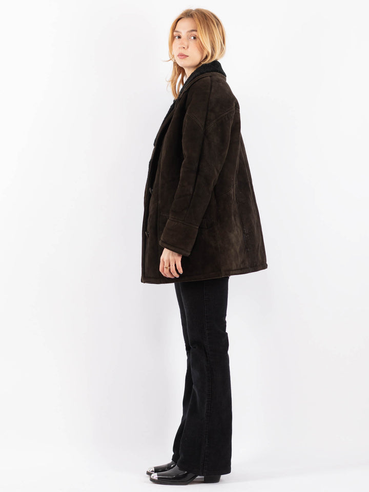 Vintage 90's Women Sheepskin Coat in BrownV9664
