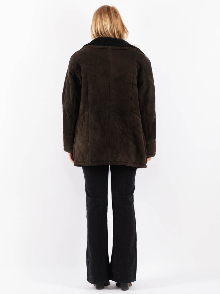 Vintage 90's Women Sheepskin Coat in BrownV9664