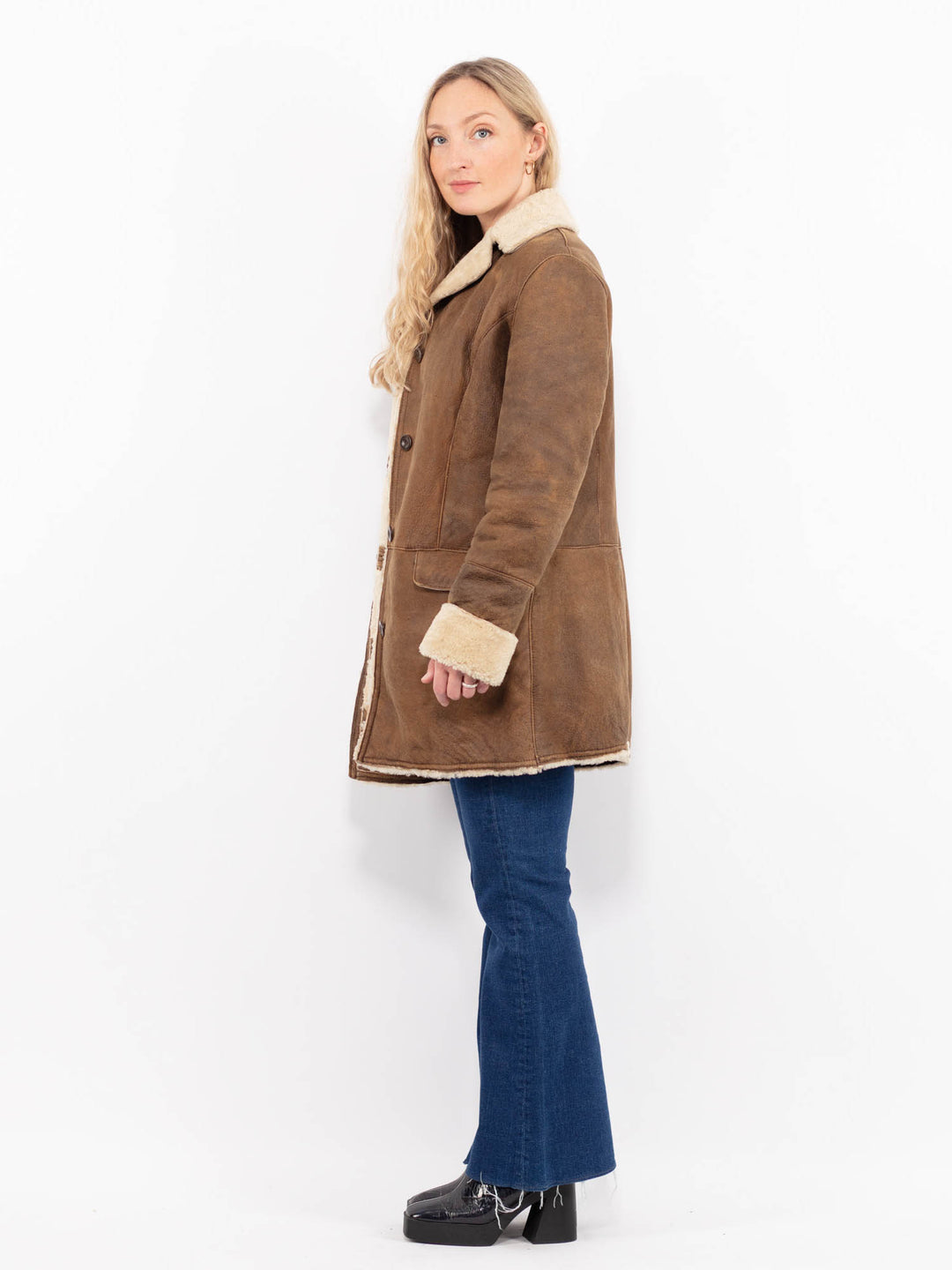 Vintage 90's Women Sheepskin Coat in BrownA1016