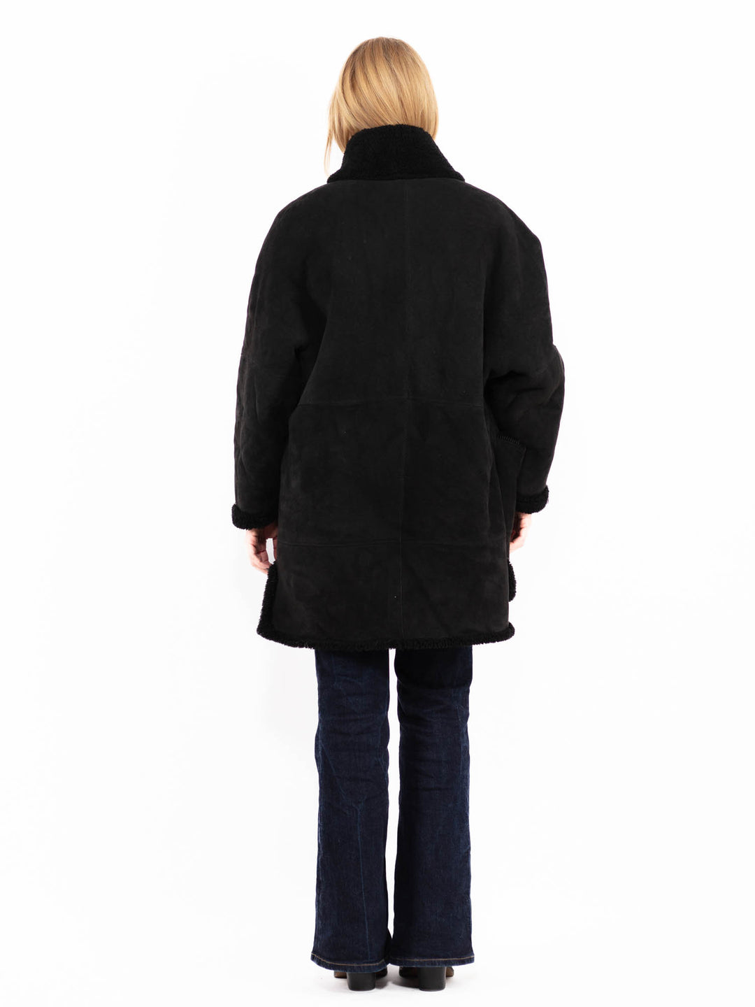 Vintage 90's Women Sheepskin Coat in Black