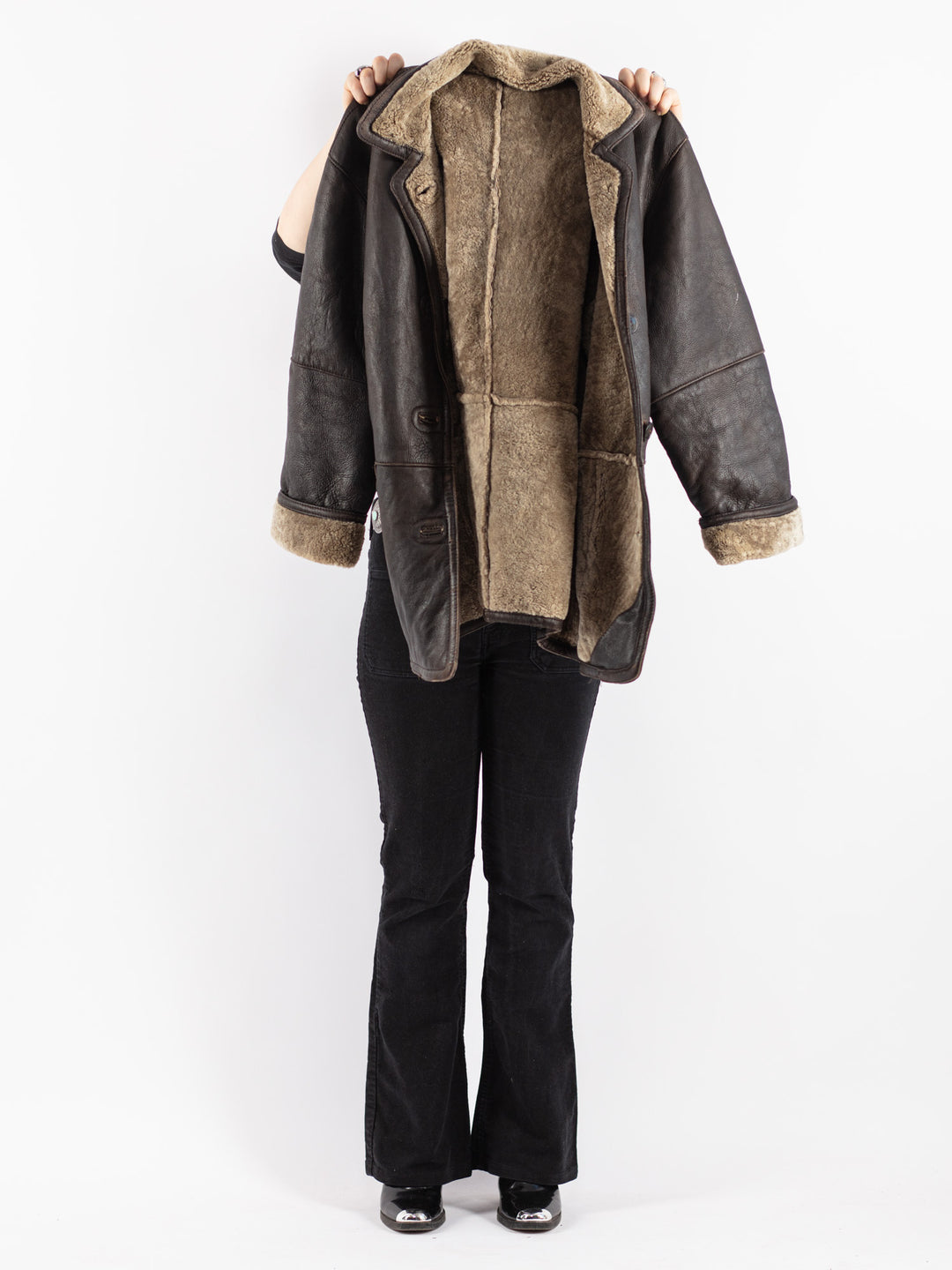 Vintage 90's Women Sheepskin Coat in Brown