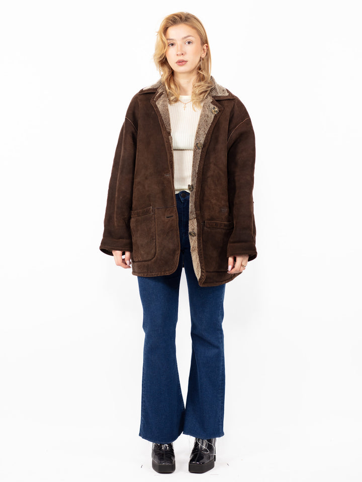 Vintage 90's Women Sheepskin Coat in BrownA0813
