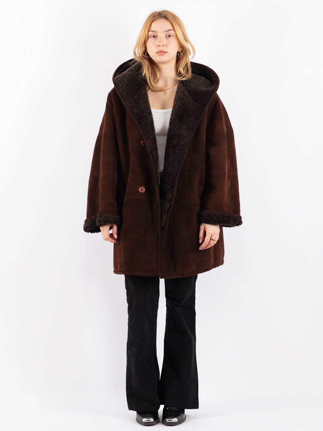 Vintage 90's Women Sheepskin Coat in BrownV9665