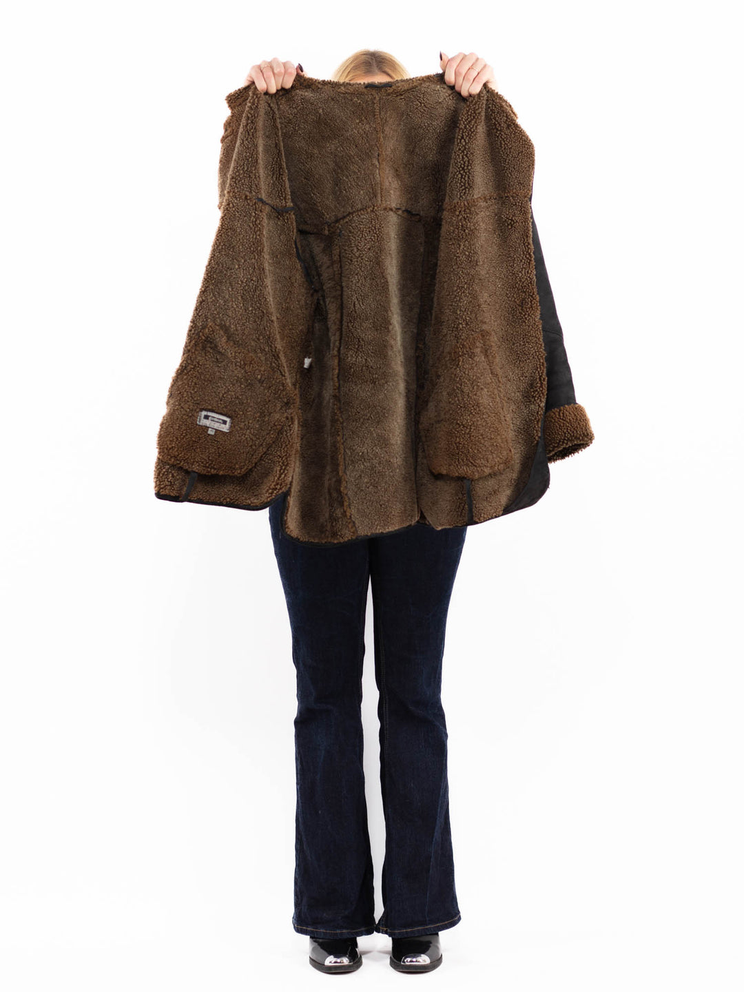 Vintage 90's Women Sheepskin Coat in Black