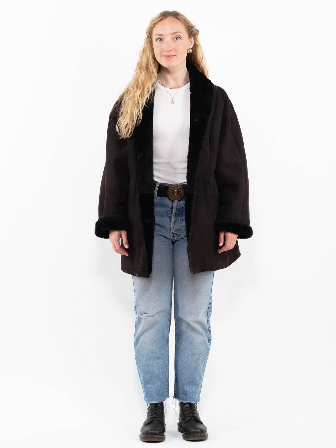 Vintage 90's Women Sheepskin Coat in BrownA0288
