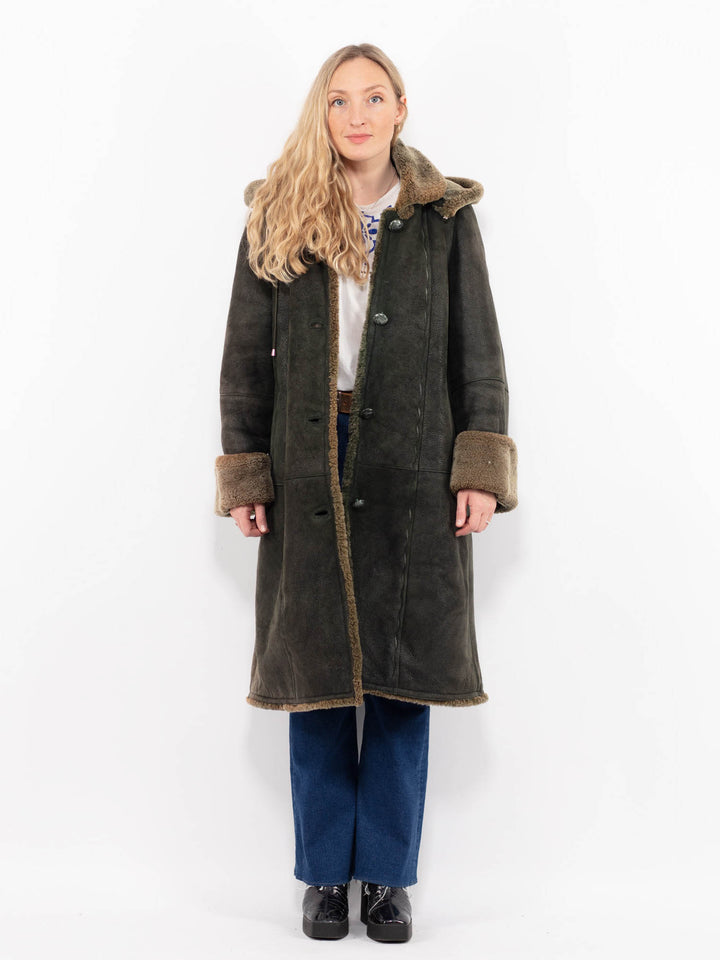 Vintage 90's Women Sheepskin Coat in GreenA1019